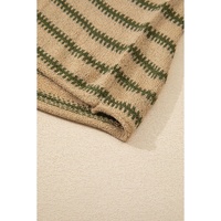 Khaki Stripe Drop Shoulder Casual Sweater - L thumbnail