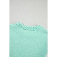 Green Chevron Colorblock Ribbed Knit Drop Shoulder Sweater - L thumbnail