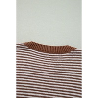 Brown Stripe Geometric Textured Drop Shoulder Sweater - 2XL thumbnail