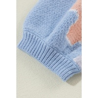 Beau Blue Floral O Neck Drop Shoulder Knitted Sweater - M thumbnail