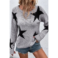 Gray Star Pattern Drop Shoulder Sweater - L thumbnail
