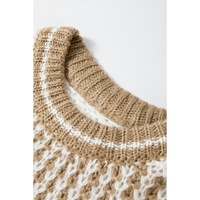 Brown Stripe Drop Shoulder Round Neck Loose Sweater - L thumbnail