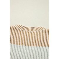 Brown Colorblock Textured Knit Bubble Sleeve Sweater - L thumbnail