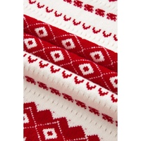 White Western Geometric Patterned Crew Neck Loose Sweater - L thumbnail