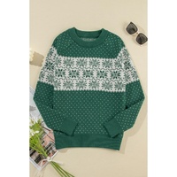 Green Christmas Snowflake Dotted Print Round Neck Sweater - S thumbnail