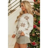 White Snowflake Christmas Tunic Sweater - L thumbnail