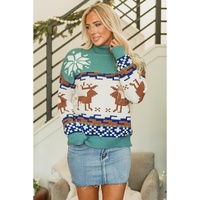 Canton Christmas Reindeer Snowflake Colorblock Turtleneck Sweater - L thumbnail