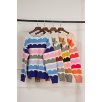 Dark Blue Wave Striped Balloon Sleeve Drop Shoulder Sweater - XL thumbnail