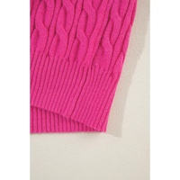 Rose Red Solid Cable Knit High Neck Drop Shoulder Sweater - L thumbnail