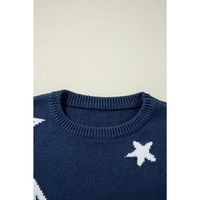 Sail Blue Star Pattern Drop Shoulder Knitted Sweater - XL thumbnail