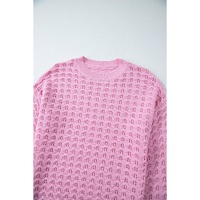Pink Crochet Knit Drop Shoulder Sweater - XL thumbnail