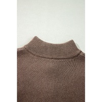 Parchment Contrast Flower Half Zipper Stand Neck Sweater - L thumbnail