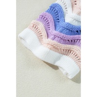 Purple Stripe Wavy Pointelle Knit Drop Shoulder Sweater - XL thumbnail