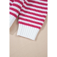 Pink Stripe Zip up Collar Drop Shoulder Sweater - L thumbnail