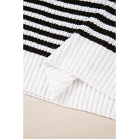 Black Stripe Zip up Collar Drop Shoulder Sweater - L thumbnail