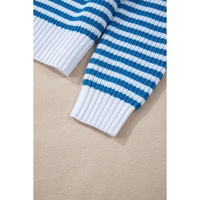 Sky Blue Stripe Zip up Collar Drop Shoulder Sweater - L thumbnail