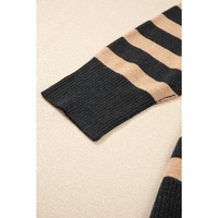 Black Stripe Collared Quarter Zipper Oversized Sweater - L thumbnail
