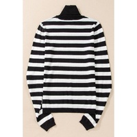 Black Stripe Slim Fit High Neck Knit Sweater - XL thumbnail