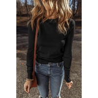 Black Solid Color Slim Fit Lightweight Crew Neck Sweater - M thumbnail