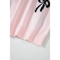 Light Pink Bow Pattern Knitted Loose Fit Sweater - L thumbnail