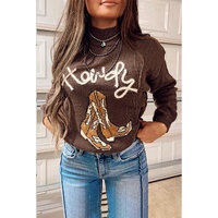 Coffee Western Howdy Boot Graphic High Neck Sweater - L thumbnail