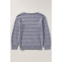 Light Grey Boat Neck Drop Shoulder Pointelle Knit Sweater - L thumbnail