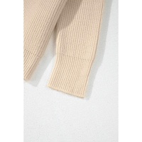 Beige Solid Color Drawstring Hooded Drop Shoulder Pullover Sweater - S thumbnail