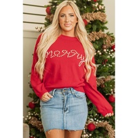 Fiery Red Pearl Beaded Merry Casual Sweater - XL thumbnail