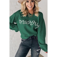 Blackish Green Pearl Beaded Merry Casual Sweater - M thumbnail