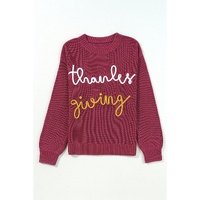 Red Sandalwood Thanks Giving Letter Graphic Crew Neck Sweater - M thumbnail