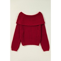 Racing Red Off-the-shoulder Knit Sweater - S thumbnail