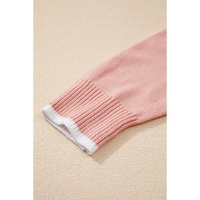 Light Pink Ruffled Bowknot Ribbed Trim Long Sleeve Sweater - L thumbnail