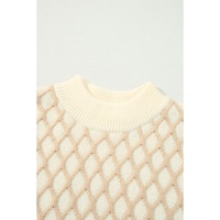 Oatmeal Diamond Knit Drop Shoulder Loose Sweater - L thumbnail