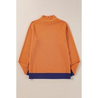Straw Yellow Color Contrast Edge Mock Neck Slim Fit Sweater - L thumbnail