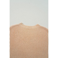 Apricot Cable Knit Drop Shoulder Side Slits Loose Sweater - XL thumbnail