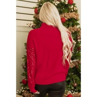 Racing Red Merry Graphic Sequin Sleeve Turtleneck Sweater - L thumbnail