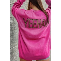 Rose Red YEEHAW Cowboy Hat Drop Shoulder Oversized Sweater - S thumbnail