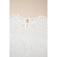 White Eyelet Knit Tied Back Short Sleeve Sweater - L thumbnail