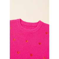 Rose Red Heart Shape Drop Shoulder Round Neck Sweater - S thumbnail