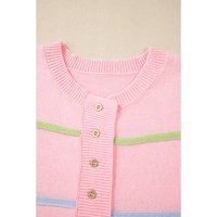 Pink Rainbow Stripes Drop Shoulder Baggy Henley Sweater - XL thumbnail