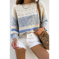 Light Blue Open Stitch Puff Sleeve Sweater - S thumbnail