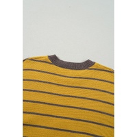 Yellow Stripe Daisy Floral Knitted Round Neck Sweater - M thumbnail