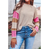Simply Taupe Colorblock Exposed Seam Round Neck Sweater - L thumbnail