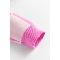Pink Checkerboard Half Button Collared Drop Shoulder Sweater - S thumbnail
