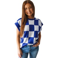 Dark Blue Cherckerboard Round Neck Sweater Vest - S thumbnail