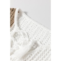 Brown Colorblock Hollow-out Front Tie V Neck Lightweight Sweater - L thumbnail