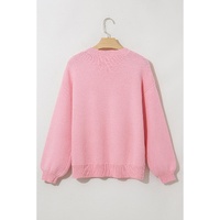 Pink Bow Graphic Drop Shoulder Round Neck Sweater - L thumbnail