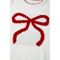 White Bow Pattern Contrast Trim Christmas Loose Graphic Sweater - S thumbnail