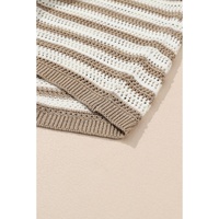 Khaki Stripe Hollowed Knit Sleeveless Sweater Dress - M thumbnail