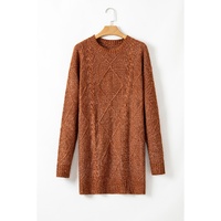Coffee Cable Knit Drop Shoulder Loose Fit Sweater Dress - L thumbnail
